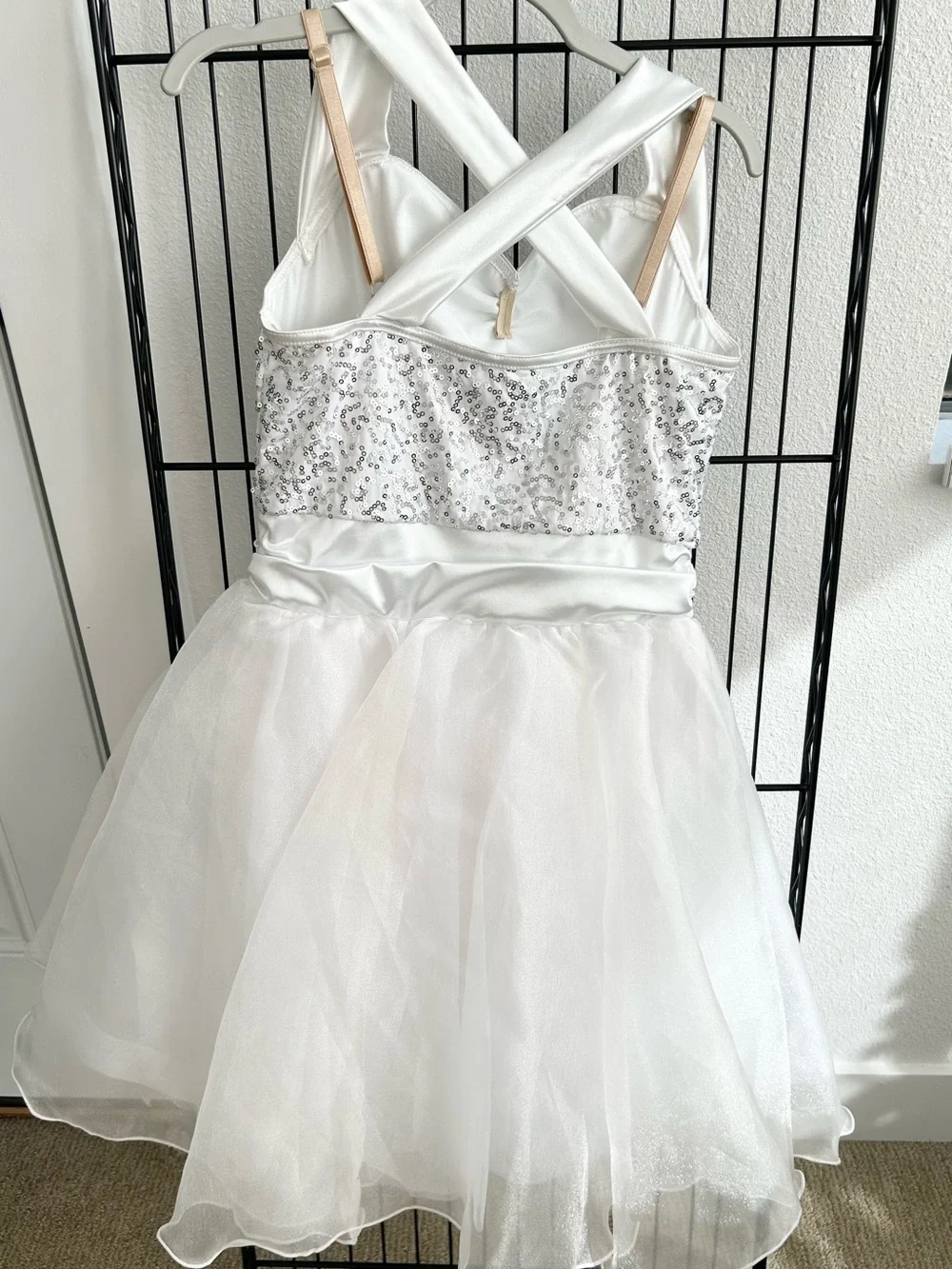 Weissman Showtime I Feel Pretty White Satin Sequins Organza Dancewear Size LC 14